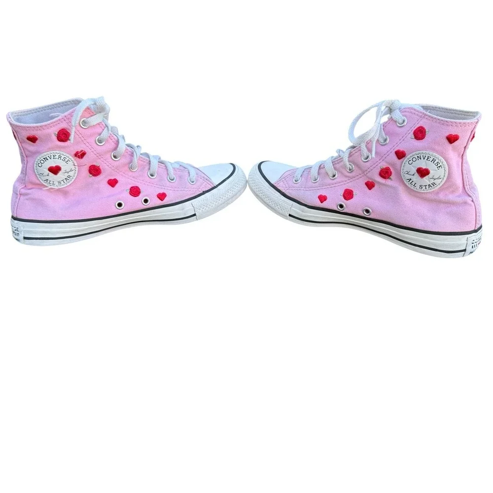 Converse Chuck Taylor‎ Kids Size 5 Pink Excellent Heart Rose Embroidered A12624F